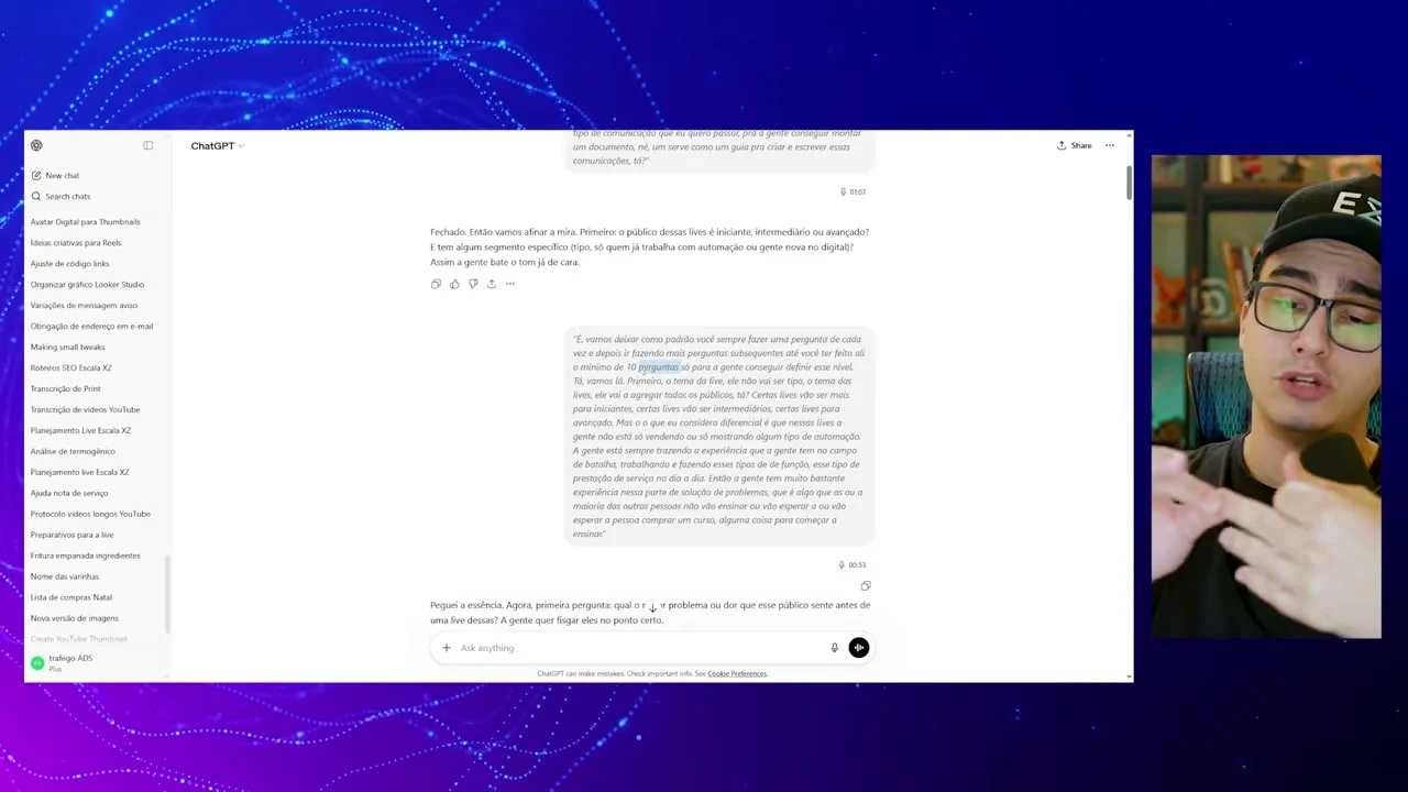 Conversa no ChatGPT sobre estruturação de perguntas para automação