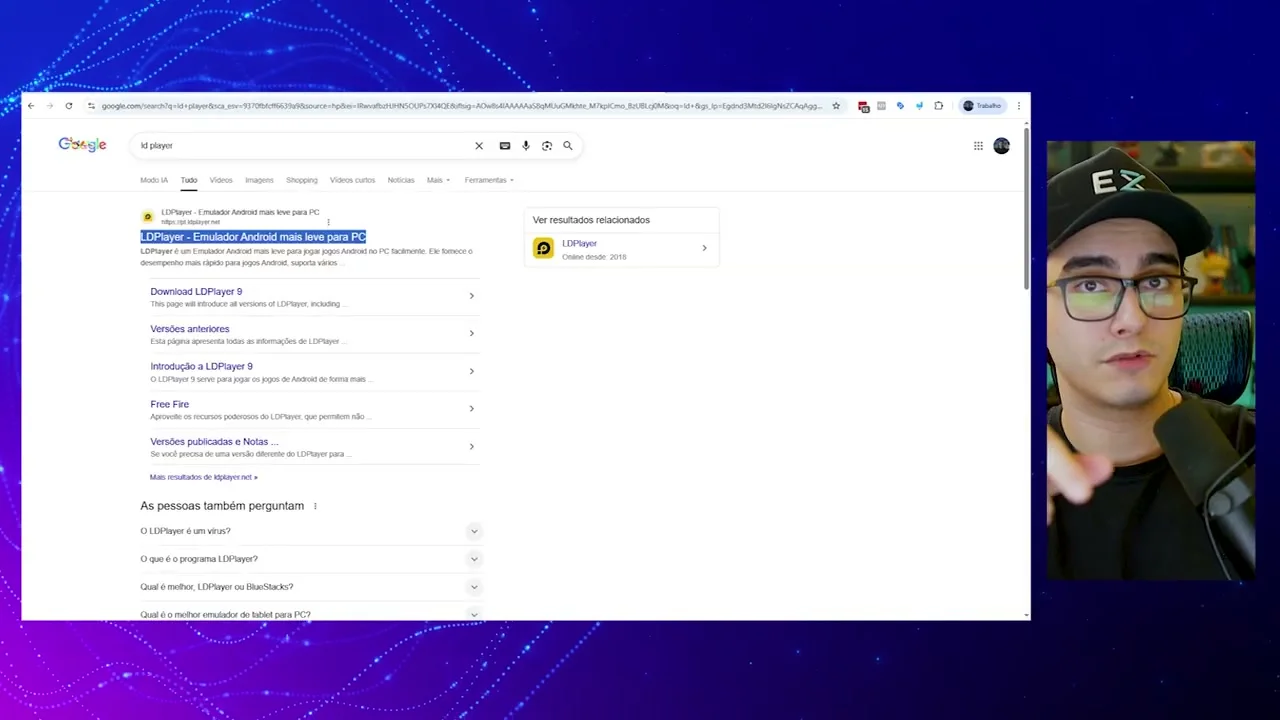 Tela do Google mostrando busca por emulador LDPlayer