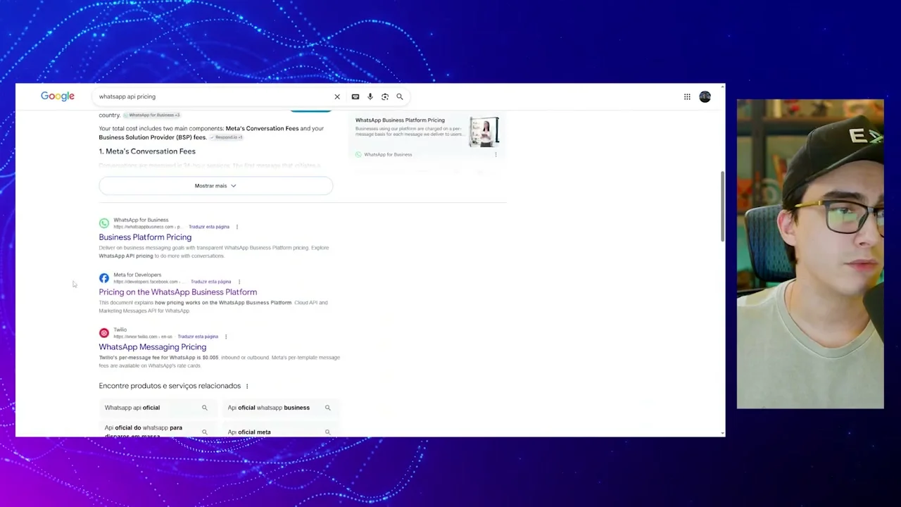 Busca no Google sobre preços da API do WhatsApp
