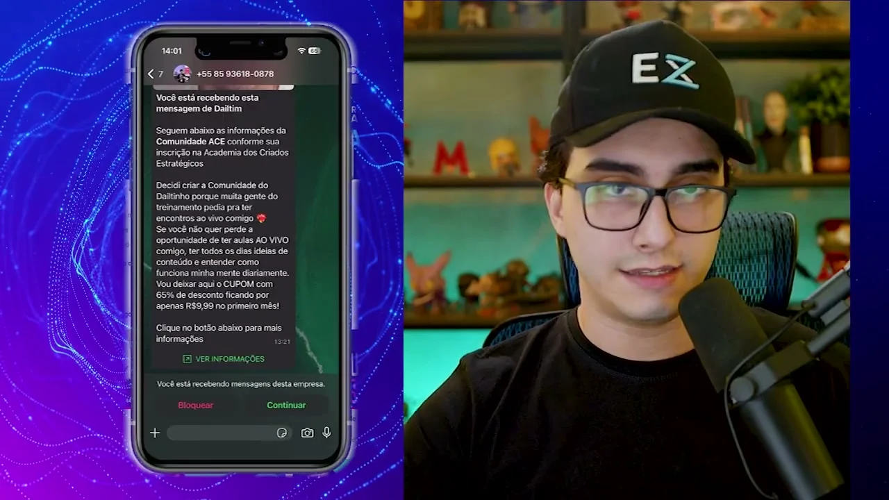Mensagem no WhatsApp mostrando aviso de mensagem enviada por API oficial