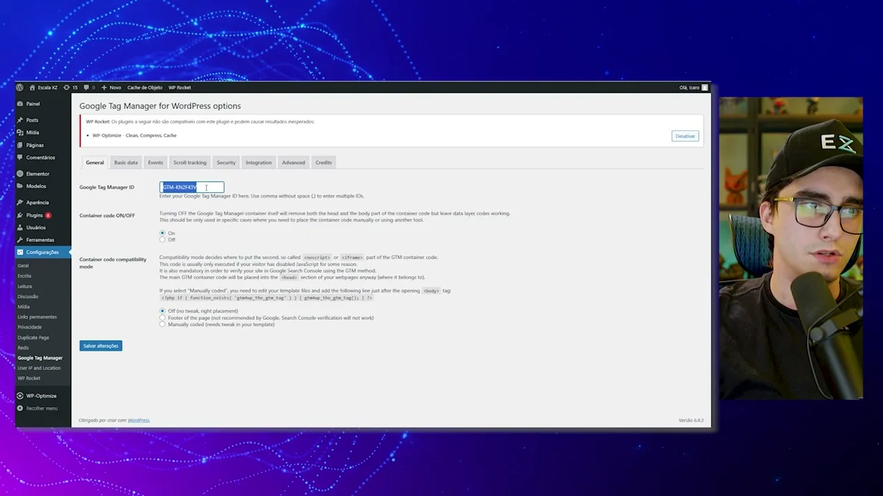 Tela de configuração do plugin Google Tag Manager no WordPress