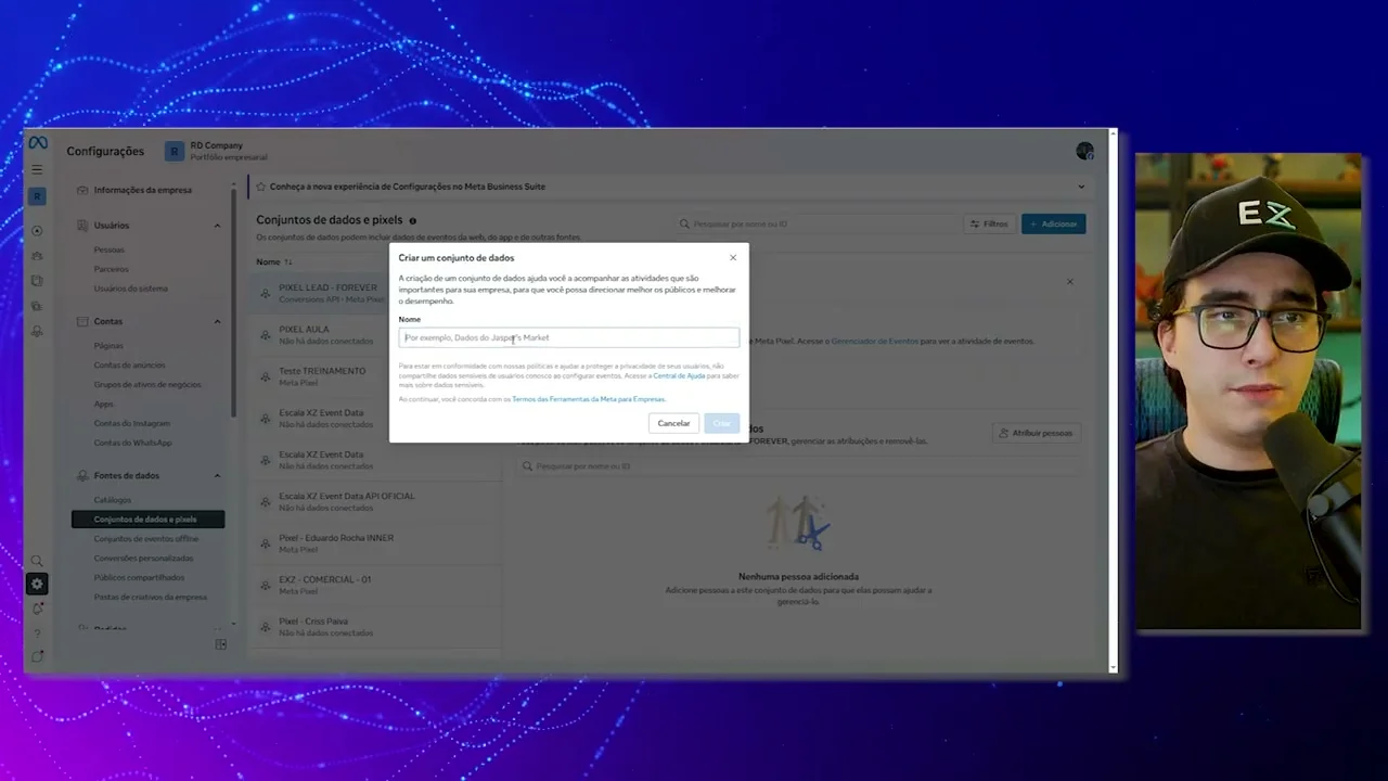 Janela de criação de conjunto de dados no Gerenciador de Negócios da Meta