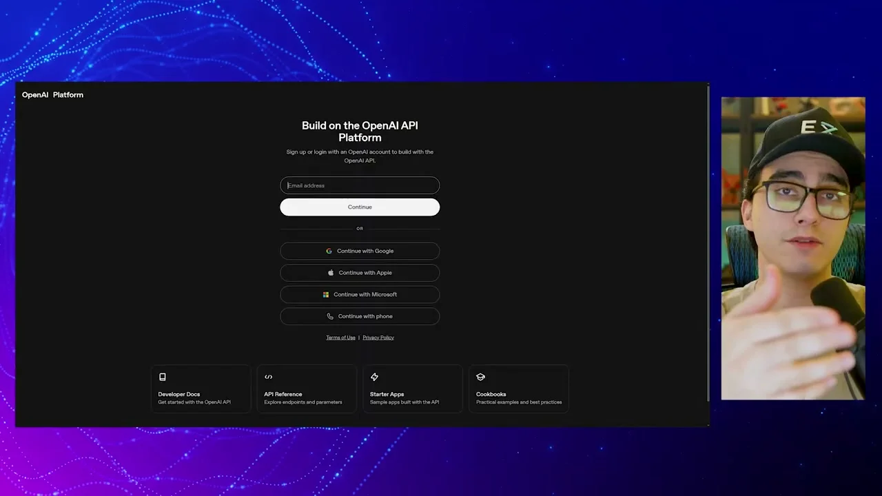Página de login da plataforma OpenAI API