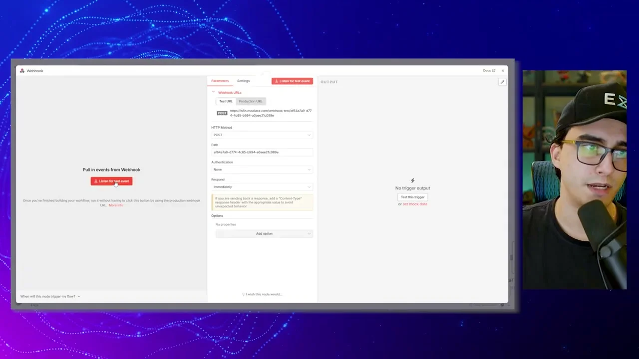 Configuração de nó Webhook no N8N