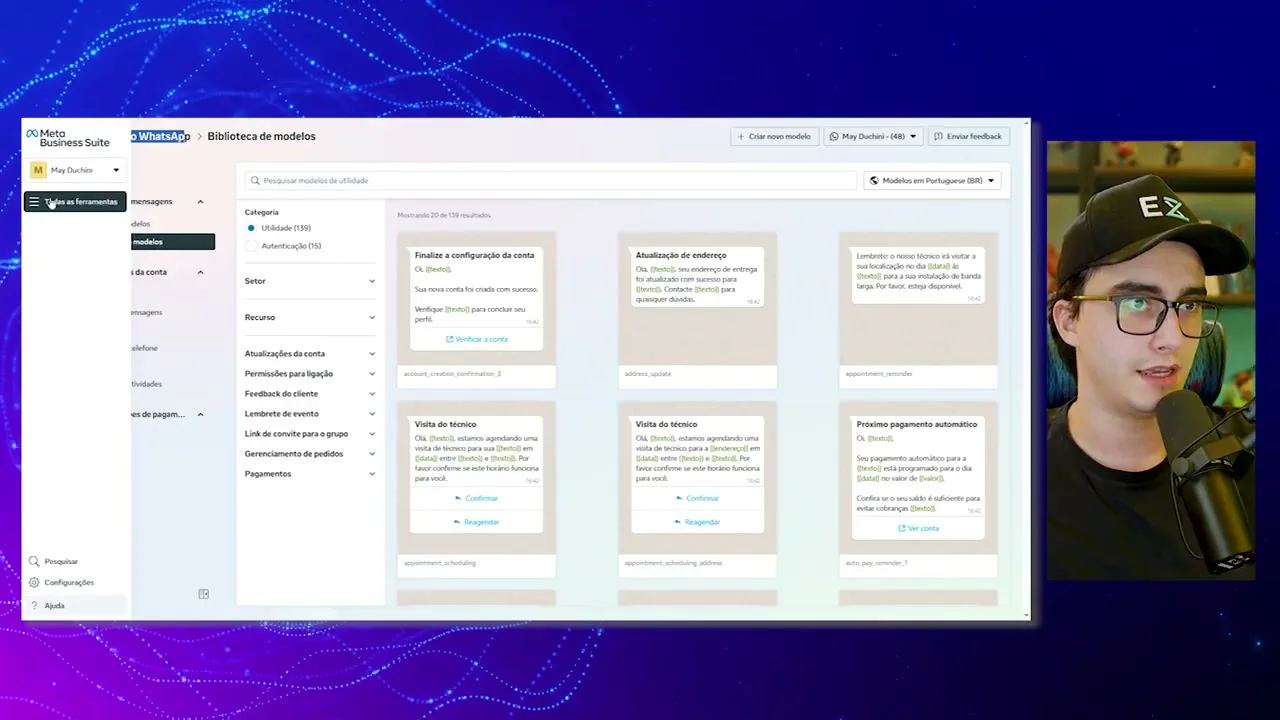 Biblioteca de modelos de utilidade no Meta Business Suite