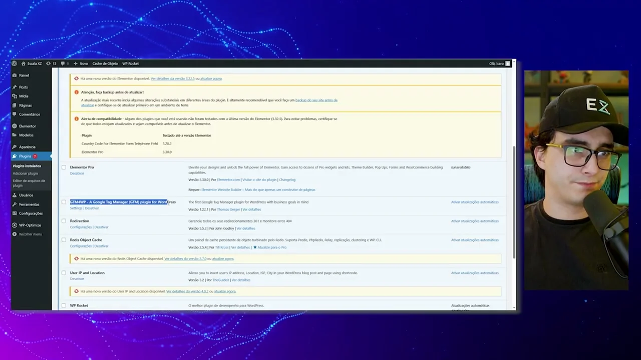 Lista de plugins do WordPress destacando o GTM4WP