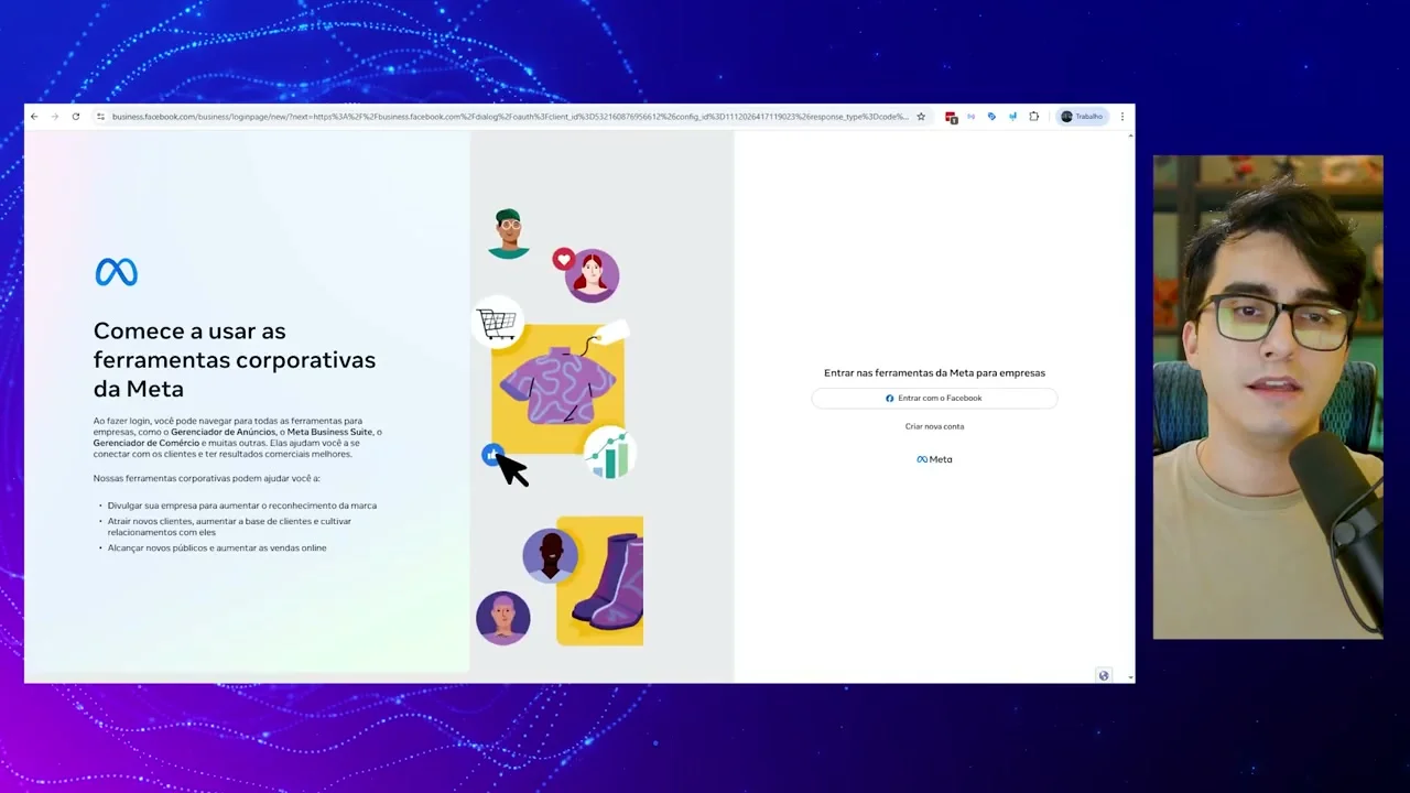 Tela de login da Meta para entrar com Facebook