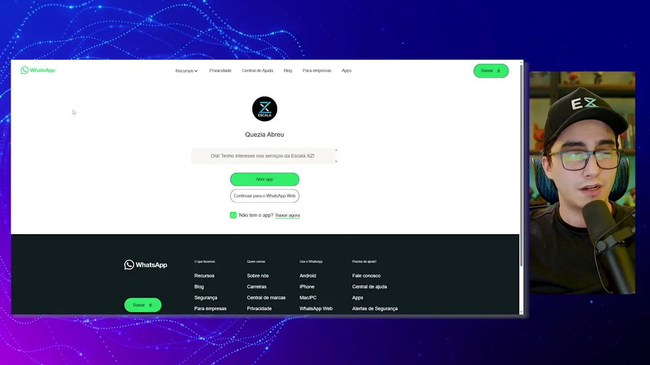 Página do WhatsApp Web aberta simulando clique no botão