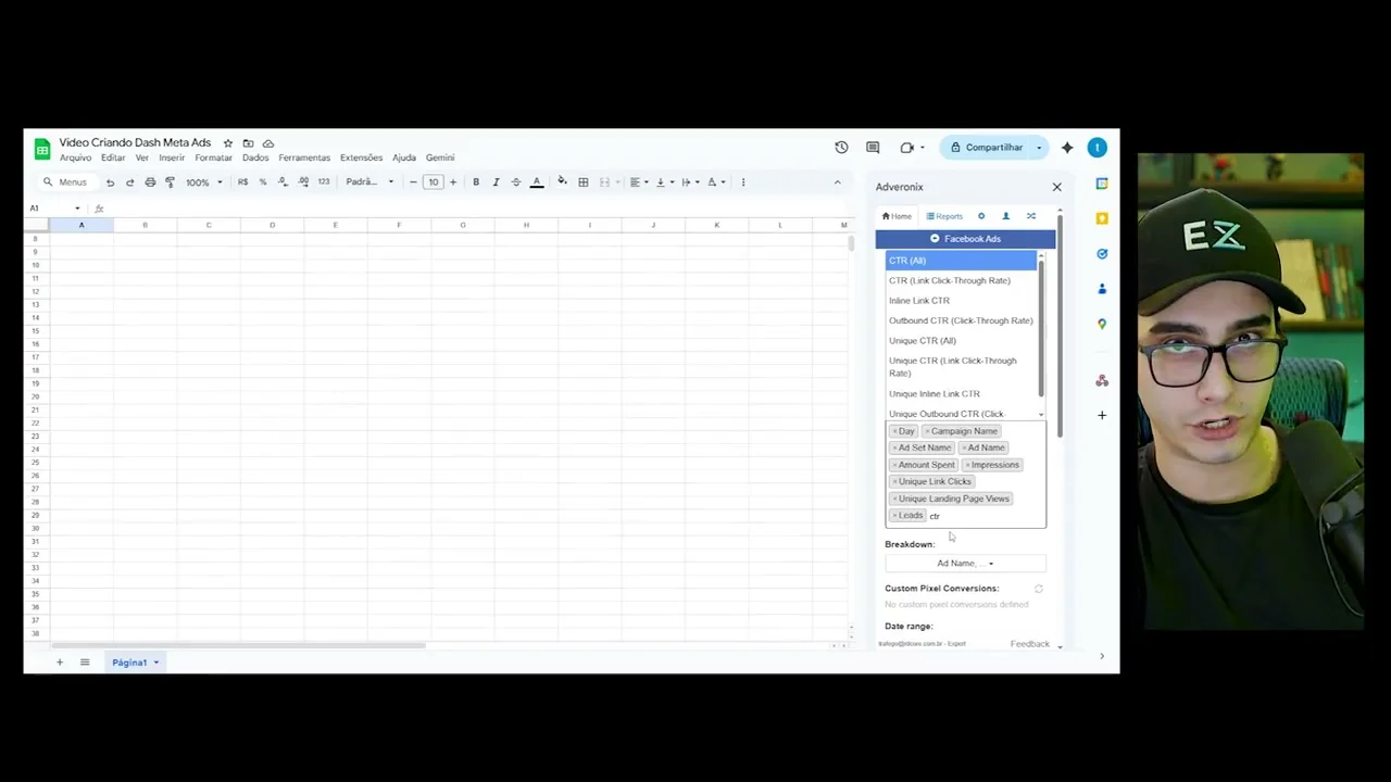 Lista de métricas de CTR disponíveis para seleção no painel do Adveronix