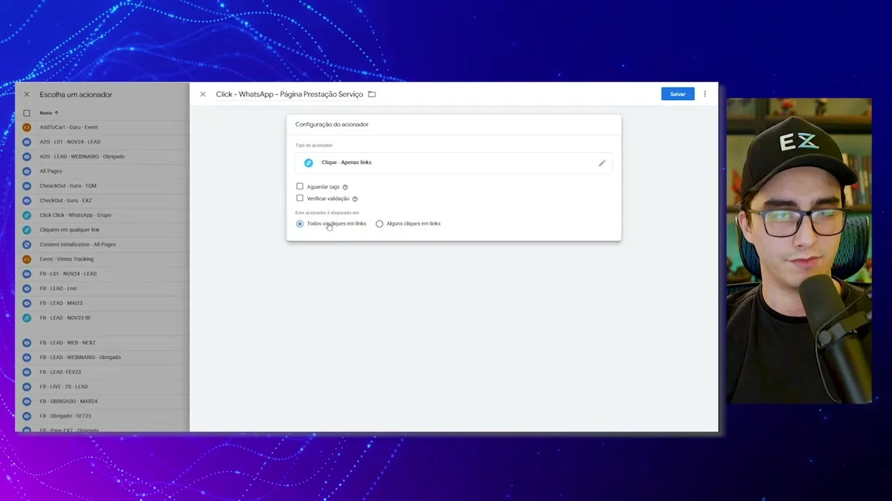 Configuração do acionador de clique em links no GTM